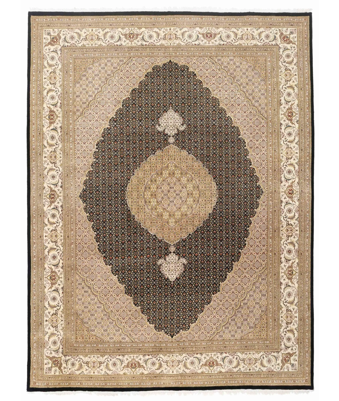 Hand Knotted Heritage Wool Rug  - 9&#39; 2&quot; X 12&#39; 5&quot; 9&#39; 2&quot; X 12&#39; 5&quot; (279 X 378) / Black / Ivory