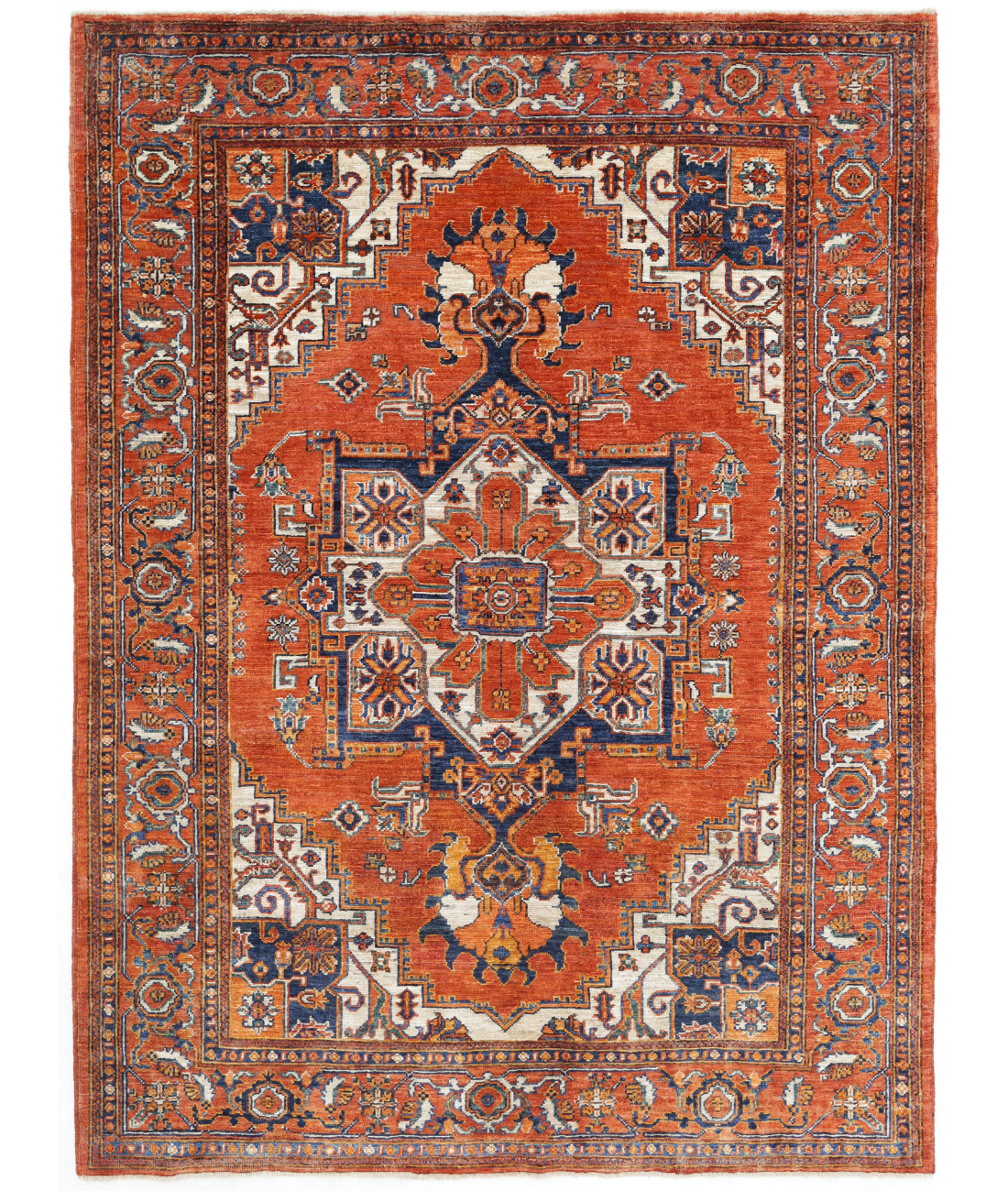 Hand Knotted Heriz Wool Rug  - 5&#39; 2&quot; X 7&#39; 0&quot; 5&#39; 2&quot; X 7&#39; 0&quot; (157 X 213) / Rust / Blue