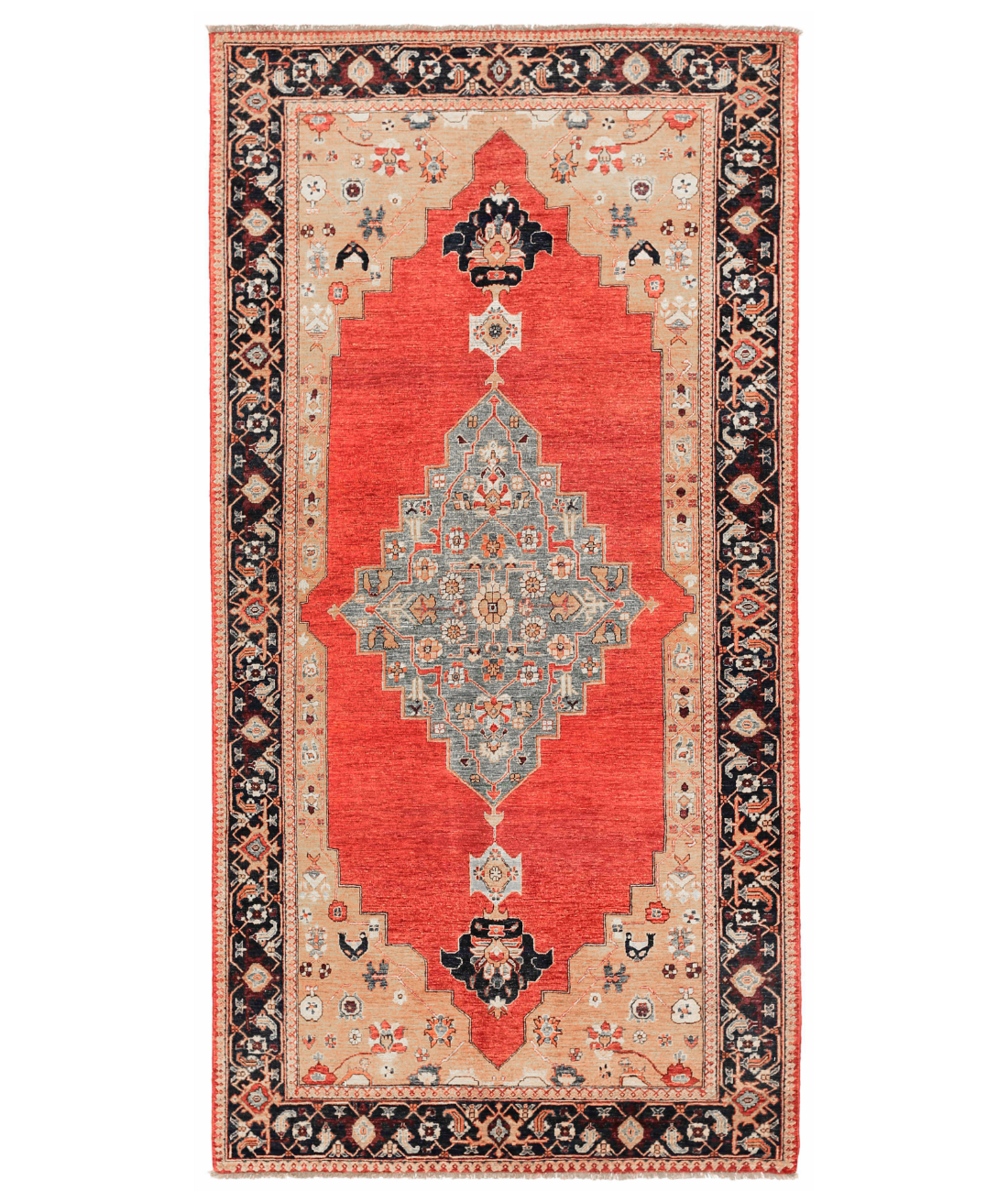 Hand Knotted Heriz Wool Rug  - 4&#39; 10&quot; X 9&#39; 8&quot; 4&#39; 10&quot; X 9&#39; 8&quot; (147 X 295) / Red / Blue