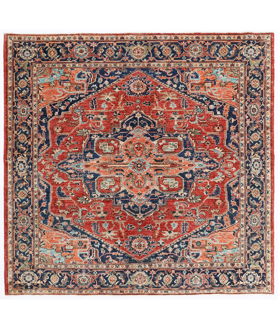 Hand Knotted Heriz Wool Rug  - 5&#39; 8&quot; X 5&#39; 11&quot; 5&#39; 8&quot; X 5&#39; 11&quot; (173 X 180) / Red / Blue