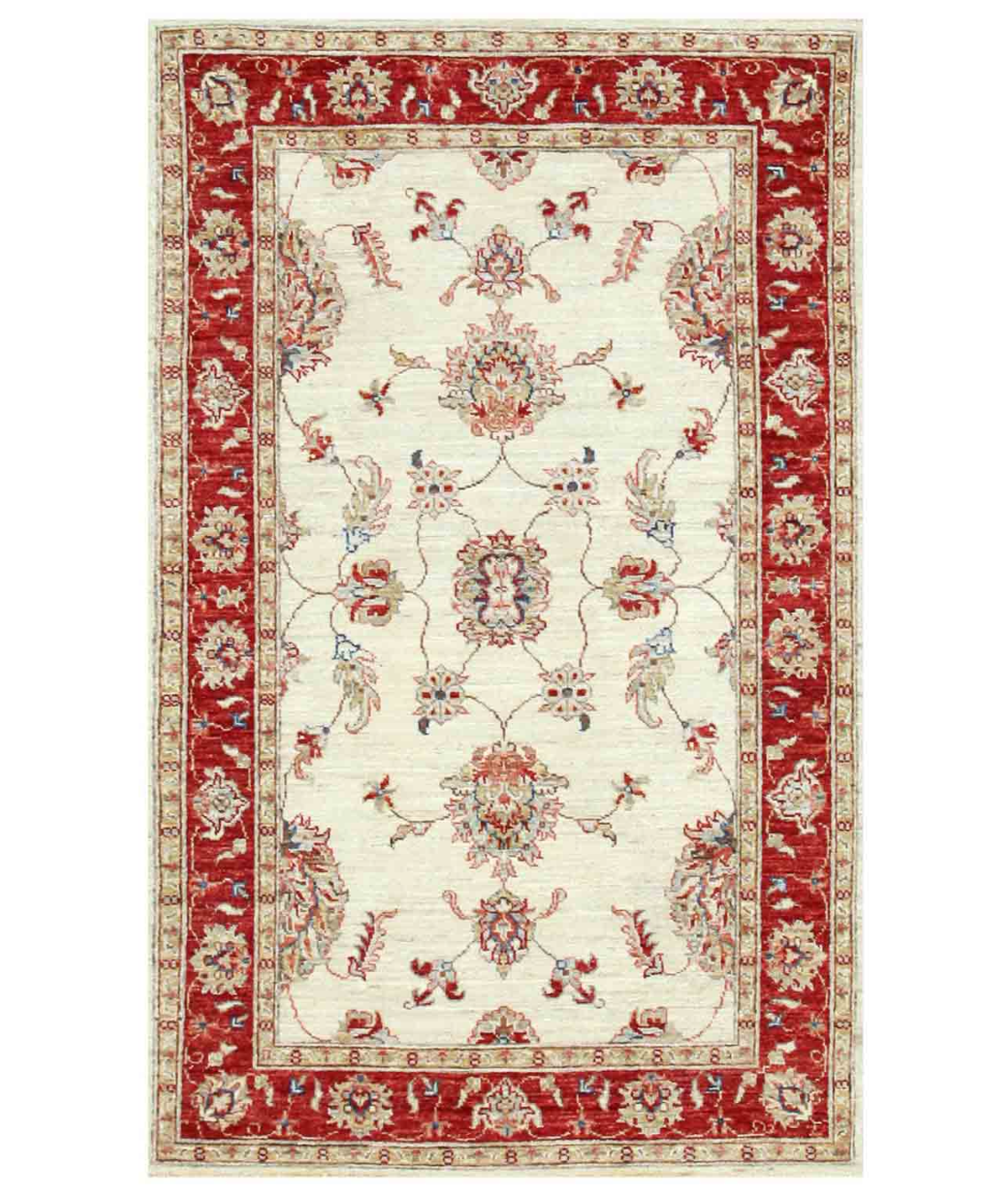 Hand Knotted Heriz Wool Rug  - 5' 7" X 7' 11" 5' 7" X 7' 11" (170 X 241) / Ivory / Red