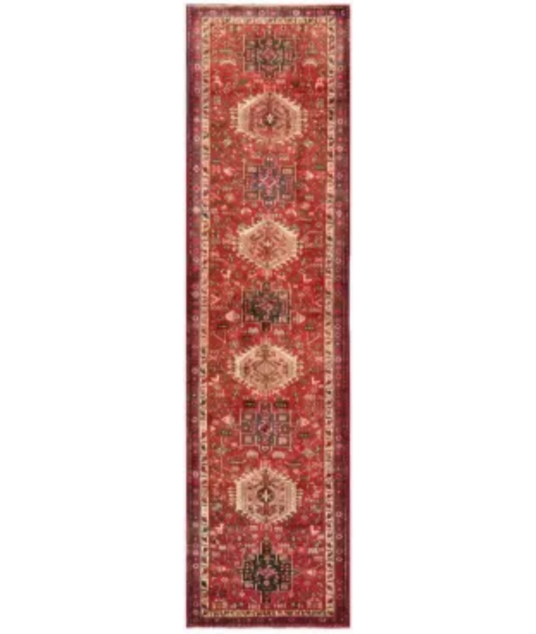 Hand Knotted Heriz Wool Rug  - 3' 4" X 11' 11" 3' 4" X 11' 11" (102 X 363) / Red / Blue