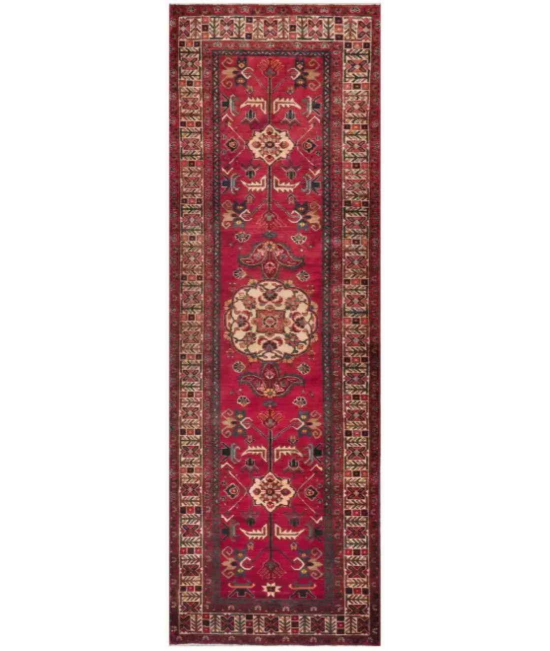 Hand Knotted Heriz Wool Rug  - 3&#39; 3&quot; X 11&#39; 1&quot; 3&#39; 3&quot; X 11&#39; 1&quot; (99 X 338) / Red / Ivory