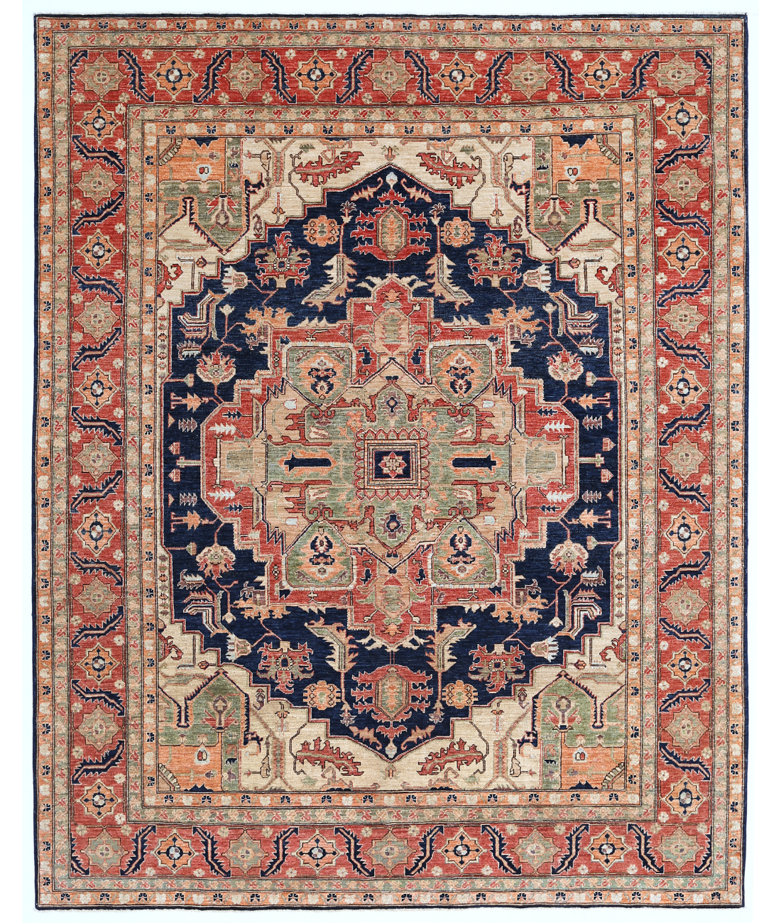 Hand Knotted Heriz Wool Rug  - 7&#39; 11&quot; X 9&#39; 10&quot; 7&#39; 11&quot; X 9&#39; 10&quot; (241 X 300) / Blue / Rust