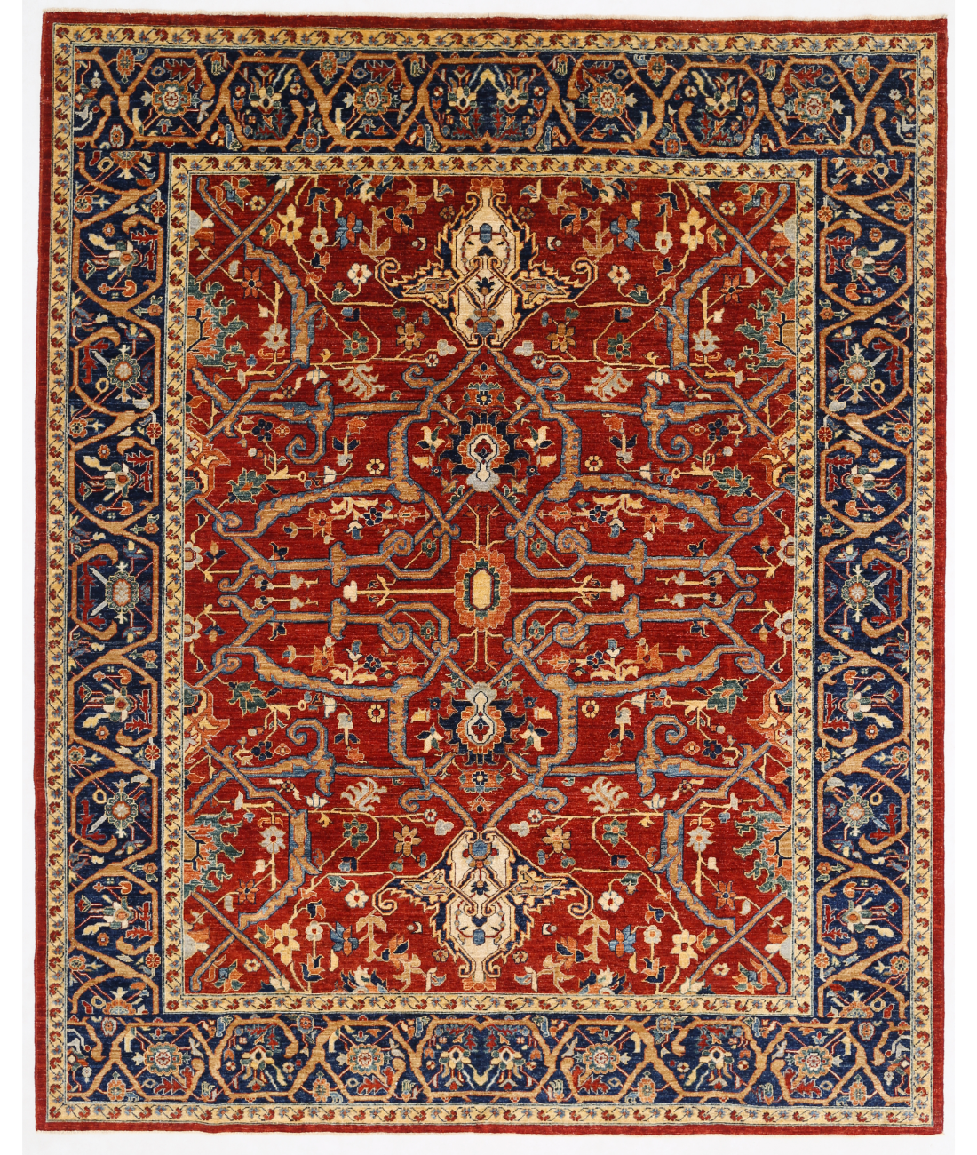 Hand Knotted Heriz Wool Rug  - 8&#39; 1&quot; X 9&#39; 9&quot; 8&#39; 1&quot; X 9&#39; 9&quot; (246 X 297) / Red / Blue