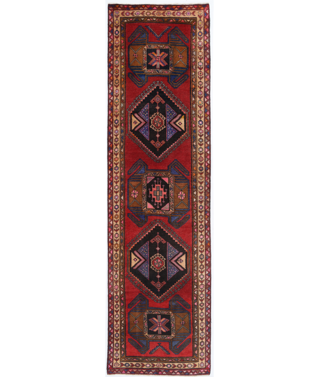 Hand Knotted Heriz Wool Rug  - 3&#39; 8&quot; X 13&#39; 2&quot; 3&#39; 8&quot; X 13&#39; 2&quot; (112 X 401) / Red / Beige