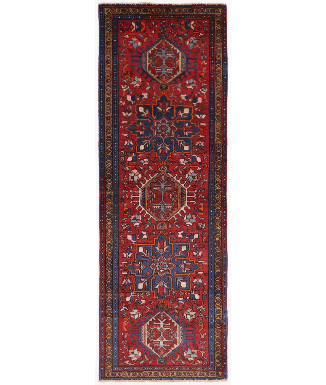 Hand Knotted Heriz Wool Rug  - 3' 0" X 8' 11" 3' 0" X 8' 11" (91 X 272) / Red / Gold