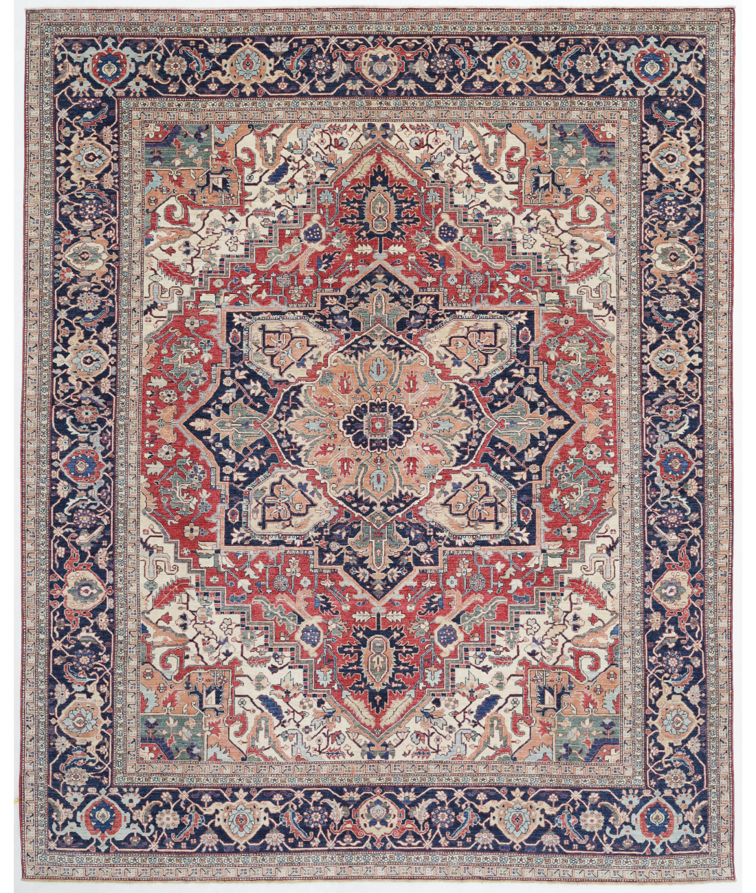 Hand Knotted Heriz Wool Rug  - 11&#39; 7&quot; X 14&#39; 1&quot; 11&#39; 7&quot; X 14&#39; 1&quot; (353 X 429) / Red / Blue