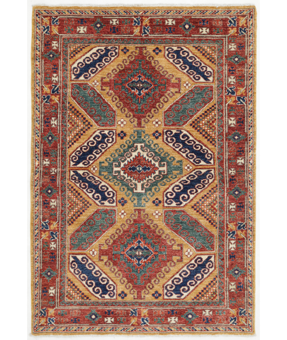 Hand Knotted Humna Wool Rug  - 4&#39; 0&quot; X 6&#39; 0&quot; 4&#39; 0&quot; X 6&#39; 0&quot; (122 X 183) / Gold / Rust