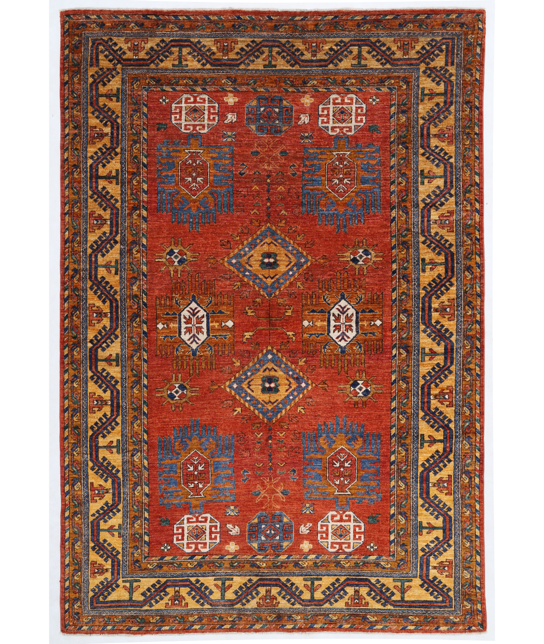 Hand Knotted Humna Wool Rug  - 6&#39; 1&quot; X 9&#39; 2&quot; 6&#39; 1&quot; X 9&#39; 2&quot; (185 X 279) / Rust / Gold