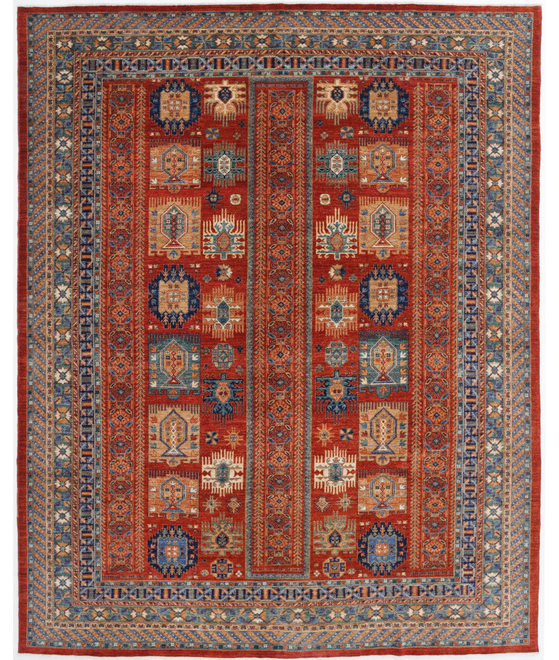 Hand Knotted Humna Wool Rug  - 11&#39; 11&quot; X 14&#39; 8&quot; 11&#39; 11&quot; X 14&#39; 8&quot; (363 X 447) / Red / Blue