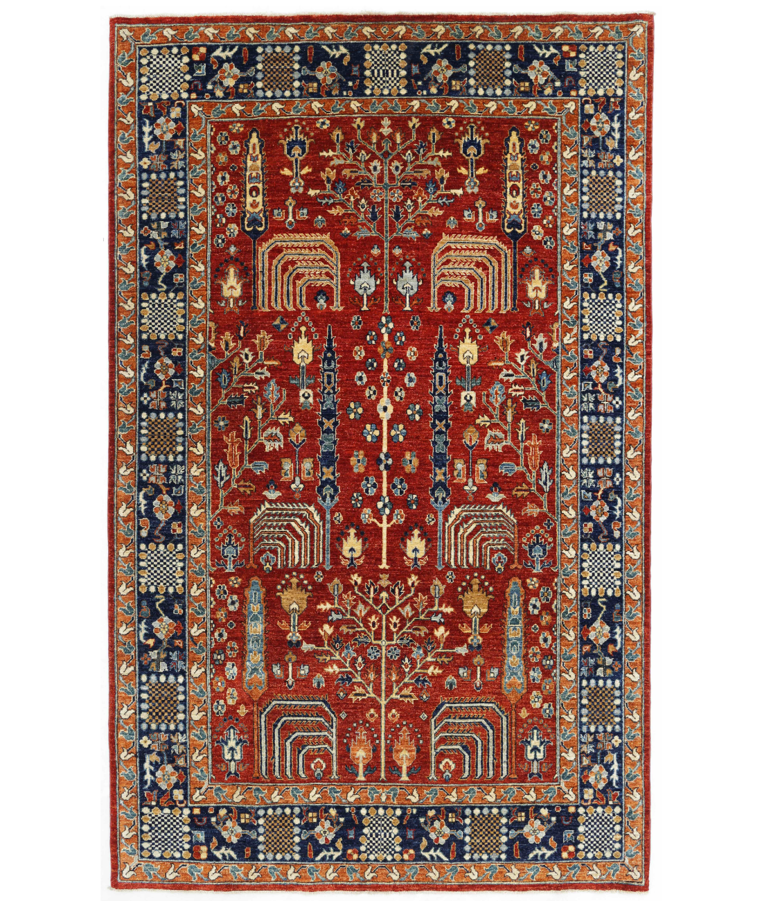 Hand Knotted Humna Wool Rug  - 5&#39; 10&quot; X 9&#39; 5&quot; 5&#39; 10&quot; X 9&#39; 5&quot; (178 X 287) / Red / Blue