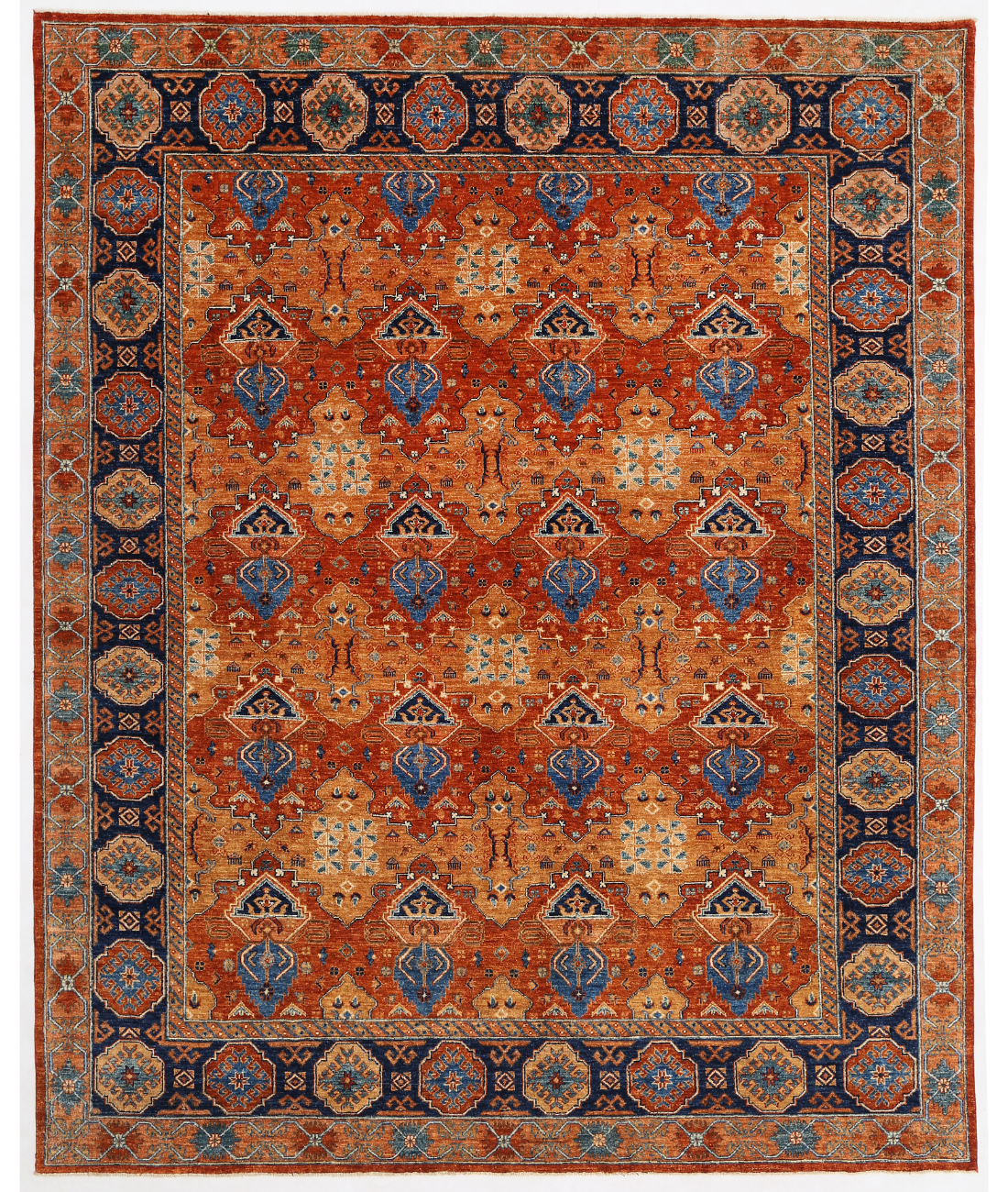 Hand Knotted Humna Wool Rug  - 8&#39; 0&quot; X 9&#39; 8&quot; 8&#39; 0&quot; X 9&#39; 8&quot; (244 X 295) / Rust / Blue