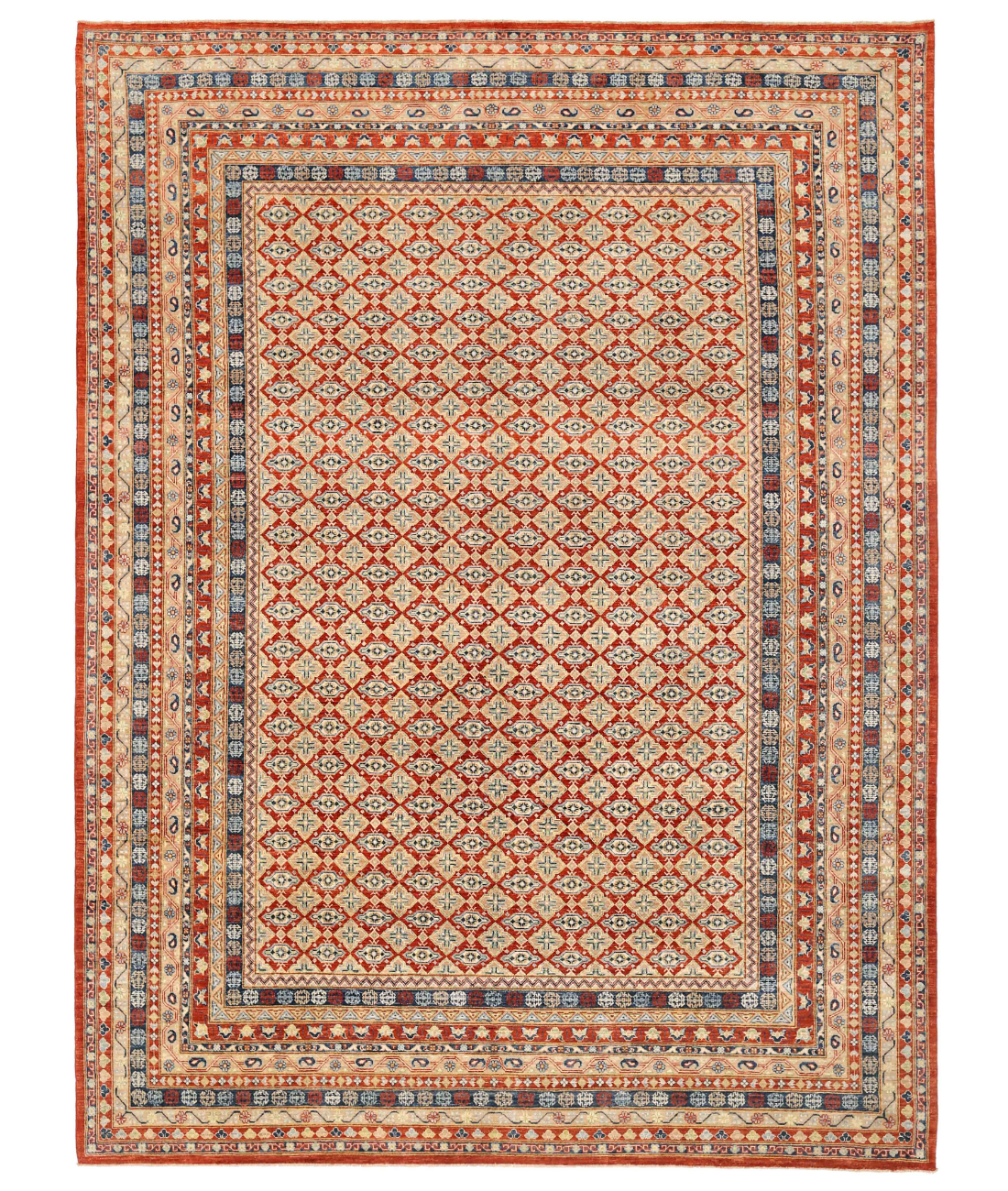 Hand Knotted Humna Wool Rug  - 10&#39; 2&quot; X 13&#39; 9&quot; 10&#39; 2&quot; X 13&#39; 9&quot; (310 X 419) / Red / Blue