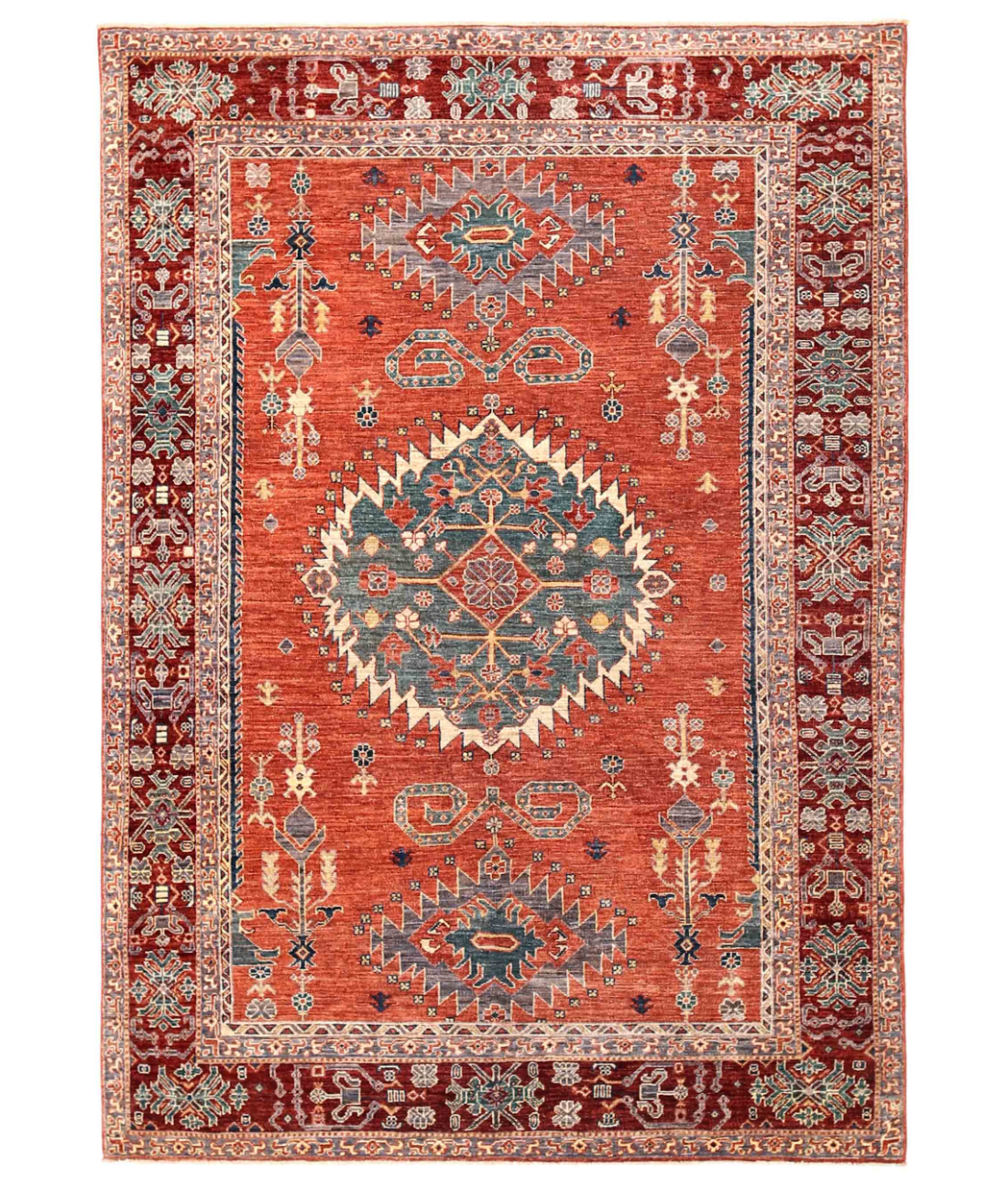 Hand Knotted Humna Wool Rug  - 5&#39; 8&quot; X 7&#39; 11&quot; 5&#39; 8&quot; X 7&#39; 11&quot; (173 X 241) / Ivory / Burgundy