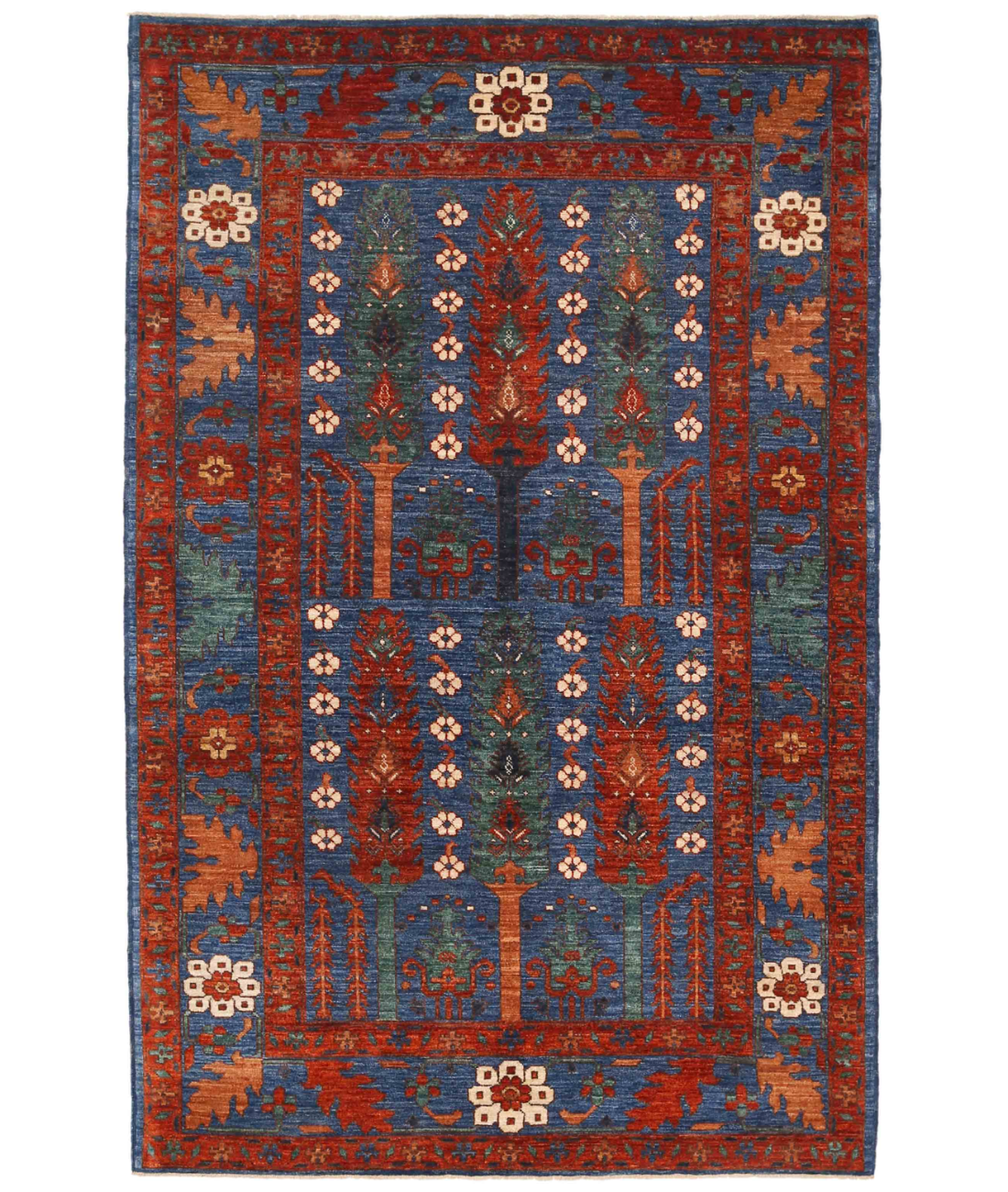 Hand Knotted Humna Wool Rug  - 5&#39; 1&quot; X 8&#39; 0&quot; 5&#39; 1&quot; X 8&#39; 0&quot; (155 X 244) / Blue / Rust