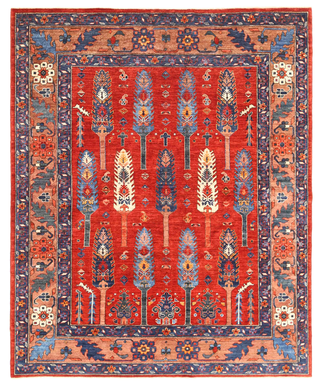 Hand Knotted Humna Wool Rug  - 6&#39; 8&quot; X 8&#39; 2&quot; 6&#39; 8&quot; X 8&#39; 2&quot; (203 X 249) / Rust / Blue