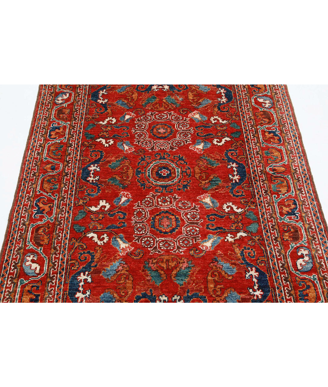 Hand Knotted Nomadic Caucasian Humna Wool Rug - 4'1'' x 5'10'' 4'1'' x 5'10'' (123 X 175) / Red / N/A