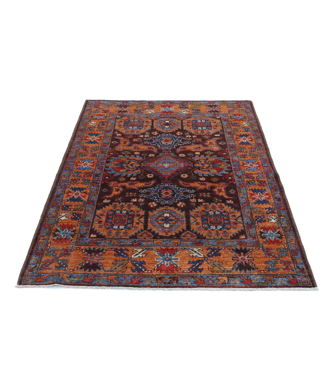 Hand Knotted Nomadic Caucasian Humna Wool Rug - 4'1'' x 5'7'' 4'1'' x 5'7'' (123 X 168) / Brown / Gold