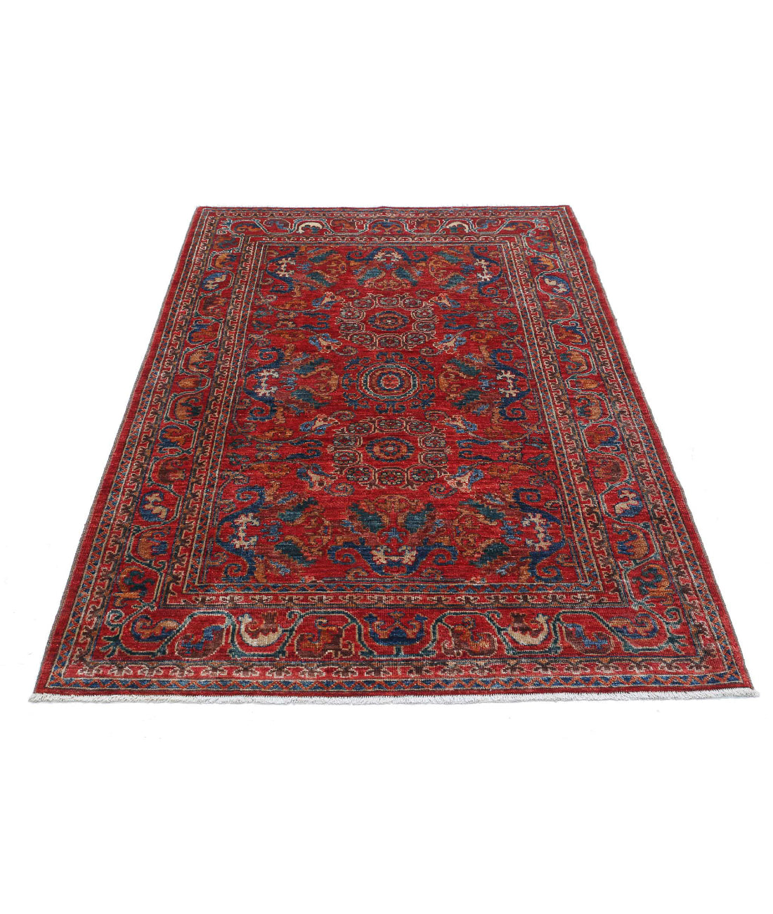 Hand Knotted Nomadic Caucasian Humna Wool Rug - 4'0'' x 6'1'' 4'0'' x 6'1'' (120 X 183) / Red / N/A