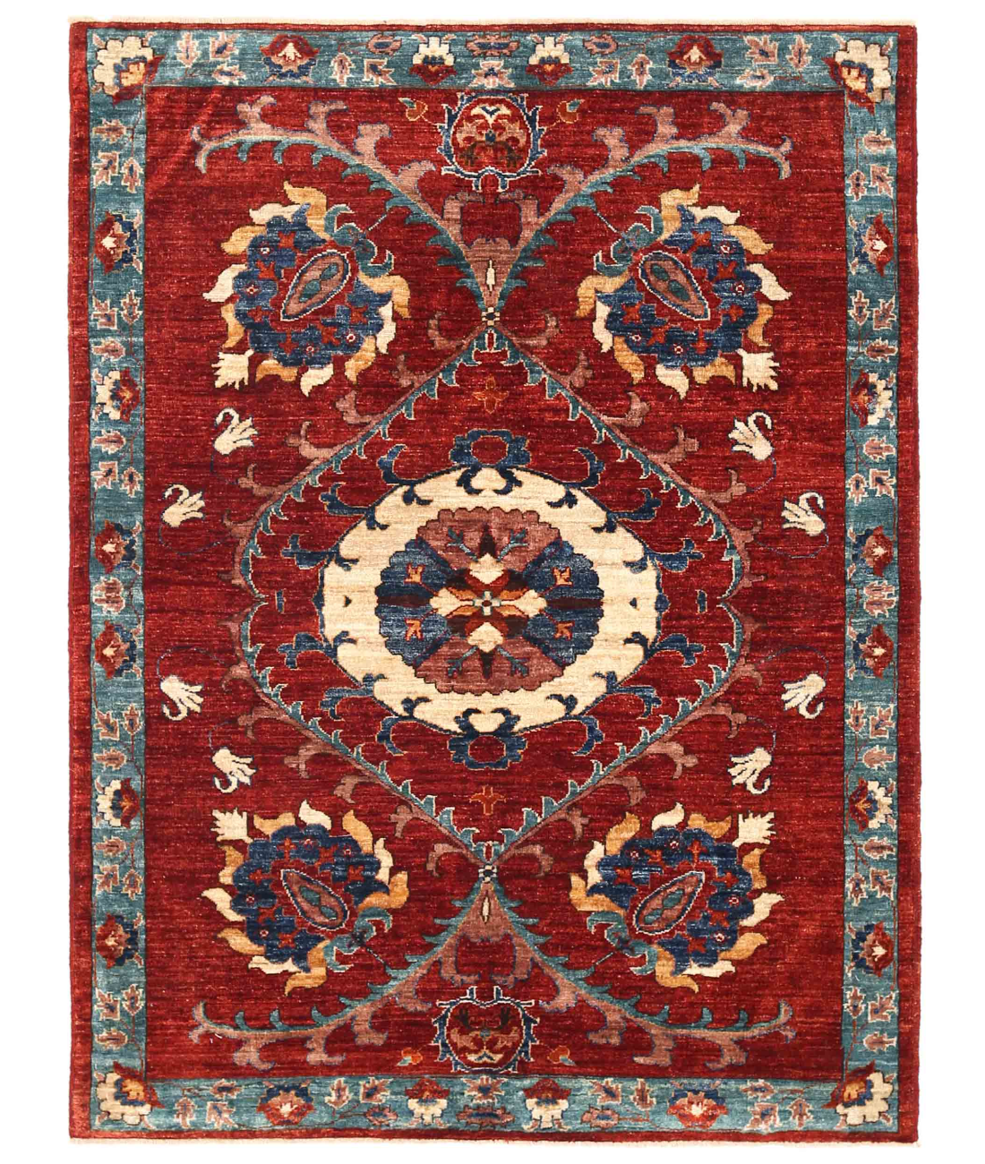 Hand Knotted Humna Wool Rug  - 4&#39; 1&quot; X 6&#39; 6&quot; 4&#39; 1&quot; X 6&#39; 6&quot; (124 X 198) / Red / N/A