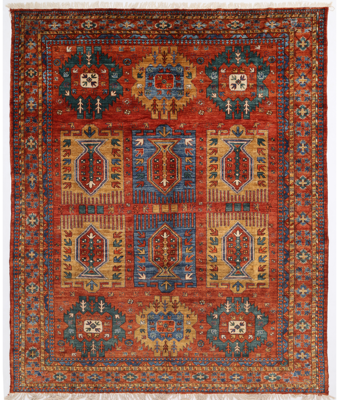 Hand Knotted Humna Wool Rug  - 9&#39; 2&quot; X 11&#39; 2&quot; 9&#39; 2&quot; X 11&#39; 2&quot; (279 X 340) / Rust / Gold