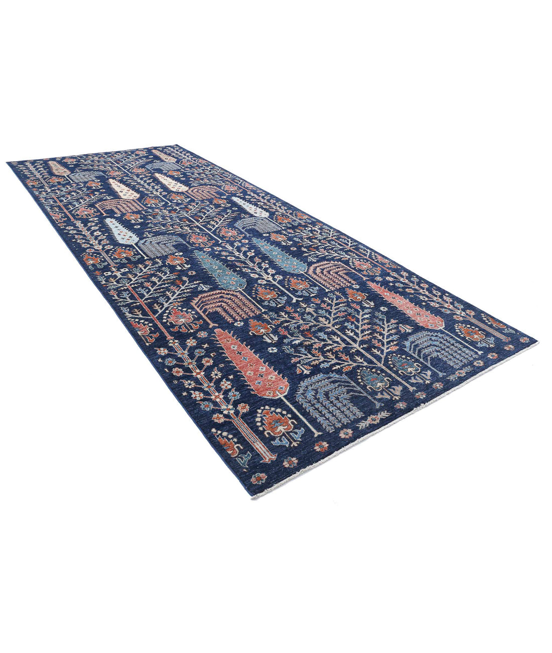 Hand Knotted Bakshaish Wool Rug - 6'2'' x 14'8'' 6'2'' x 14'8'' (185 X 440) / Blue / Ivory