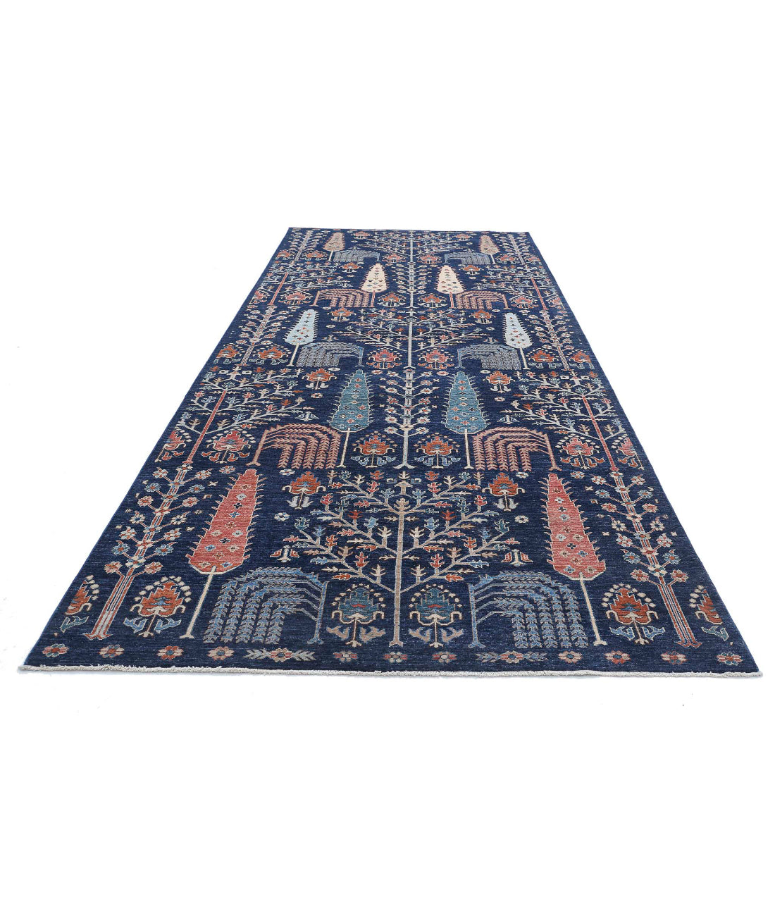 Hand Knotted Bakshaish Wool Rug - 6'2'' x 14'8'' 6'2'' x 14'8'' (185 X 440) / Blue / Ivory