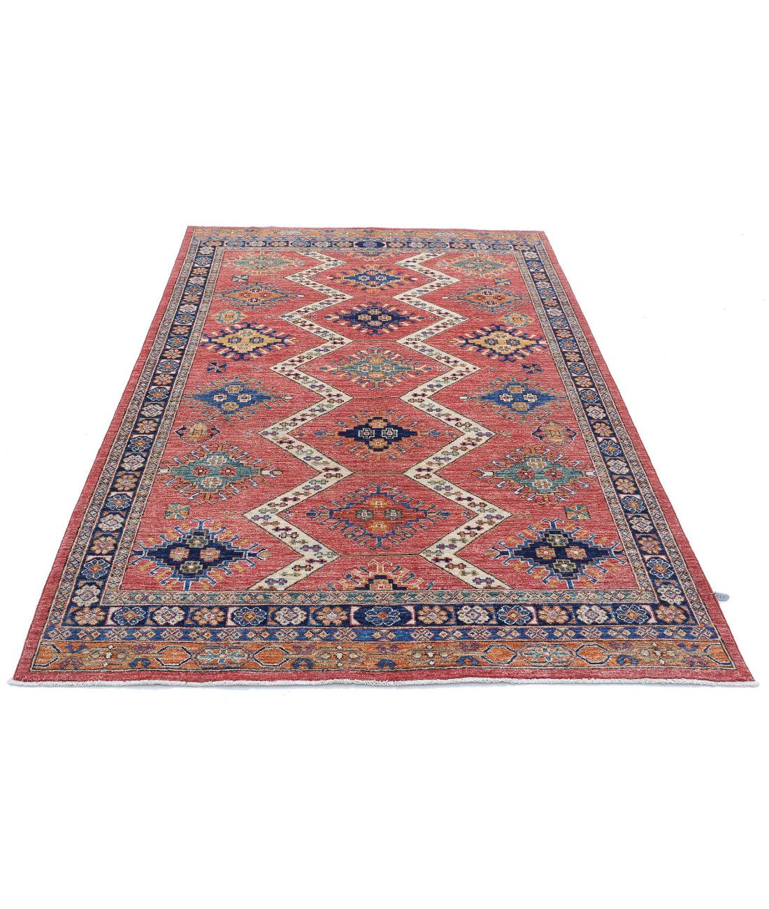 Hand Knotted Nomadic Caucasian Humna Wool Rug - 5'2'' x 7'6'' 5'2'' x 7'6'' (155 X 225) / Red / Blue