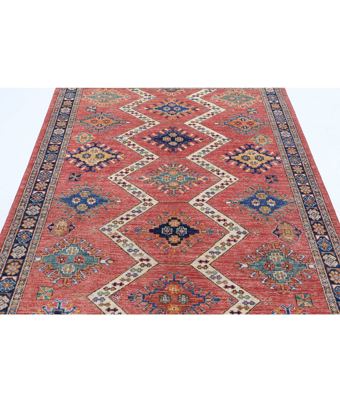 Hand Knotted Nomadic Caucasian Humna Wool Rug - 5'2'' x 7'6'' 5'2'' x 7'6'' (155 X 225) / Red / Blue