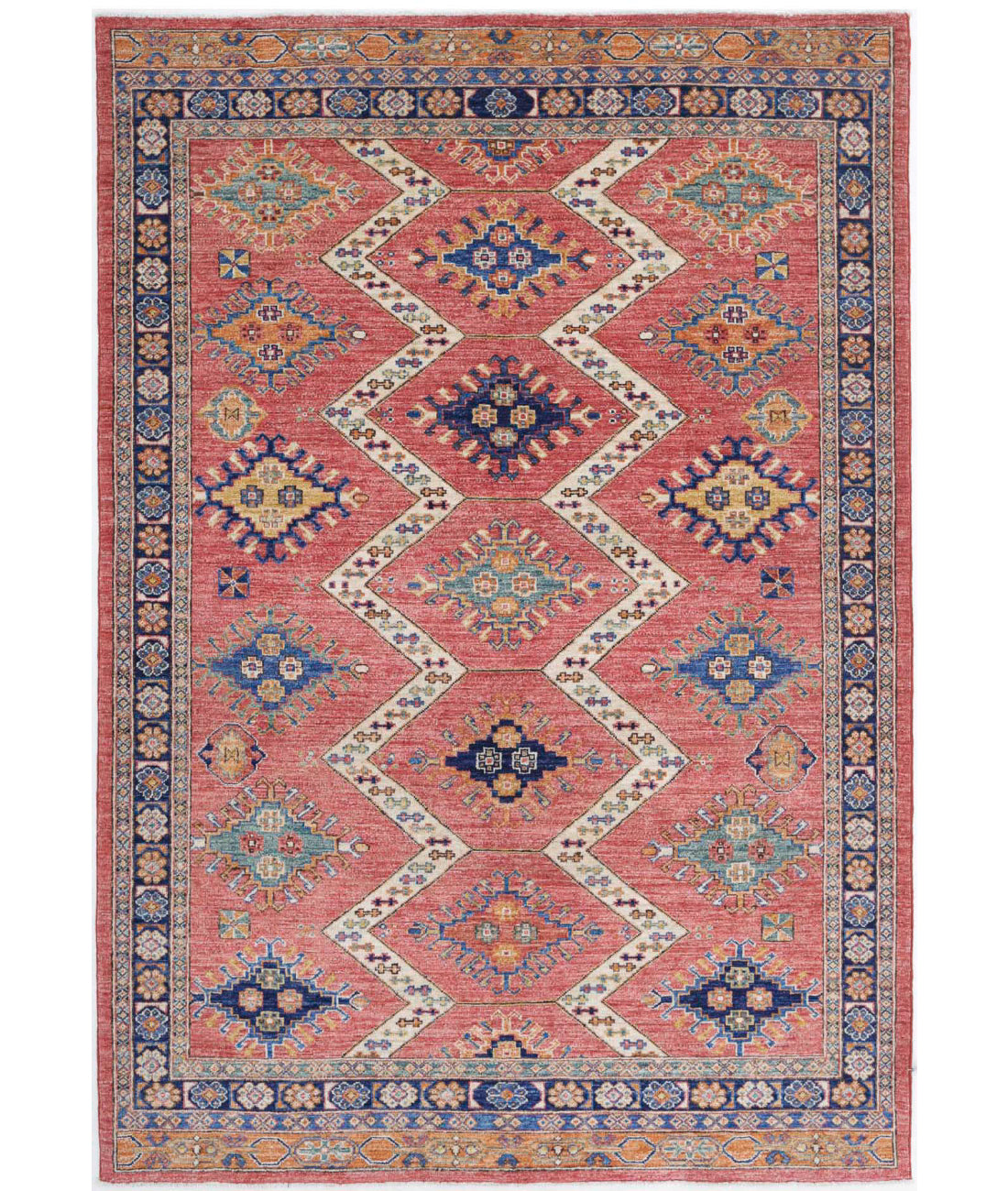 Hand Knotted Nomadic Caucasian Humna Wool Rug - 5&#39;2&#39;&#39; x 7&#39;6&#39;&#39; 5&#39;2&#39;&#39; x 7&#39;6&#39;&#39; (155 X 225) / Red / Blue