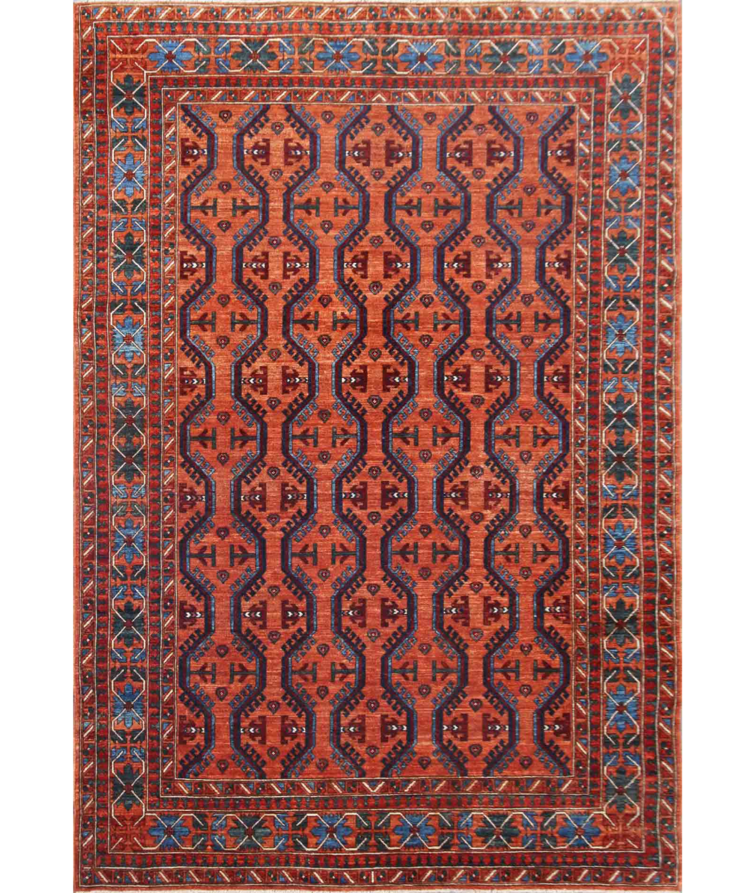 Hand Knotted Humna Wool Rug  - 8&#39; 0&quot; X 10&#39; 5&quot; 8&#39; 0&quot; X 10&#39; 5&quot; (244 X 318) / Rust / Blue