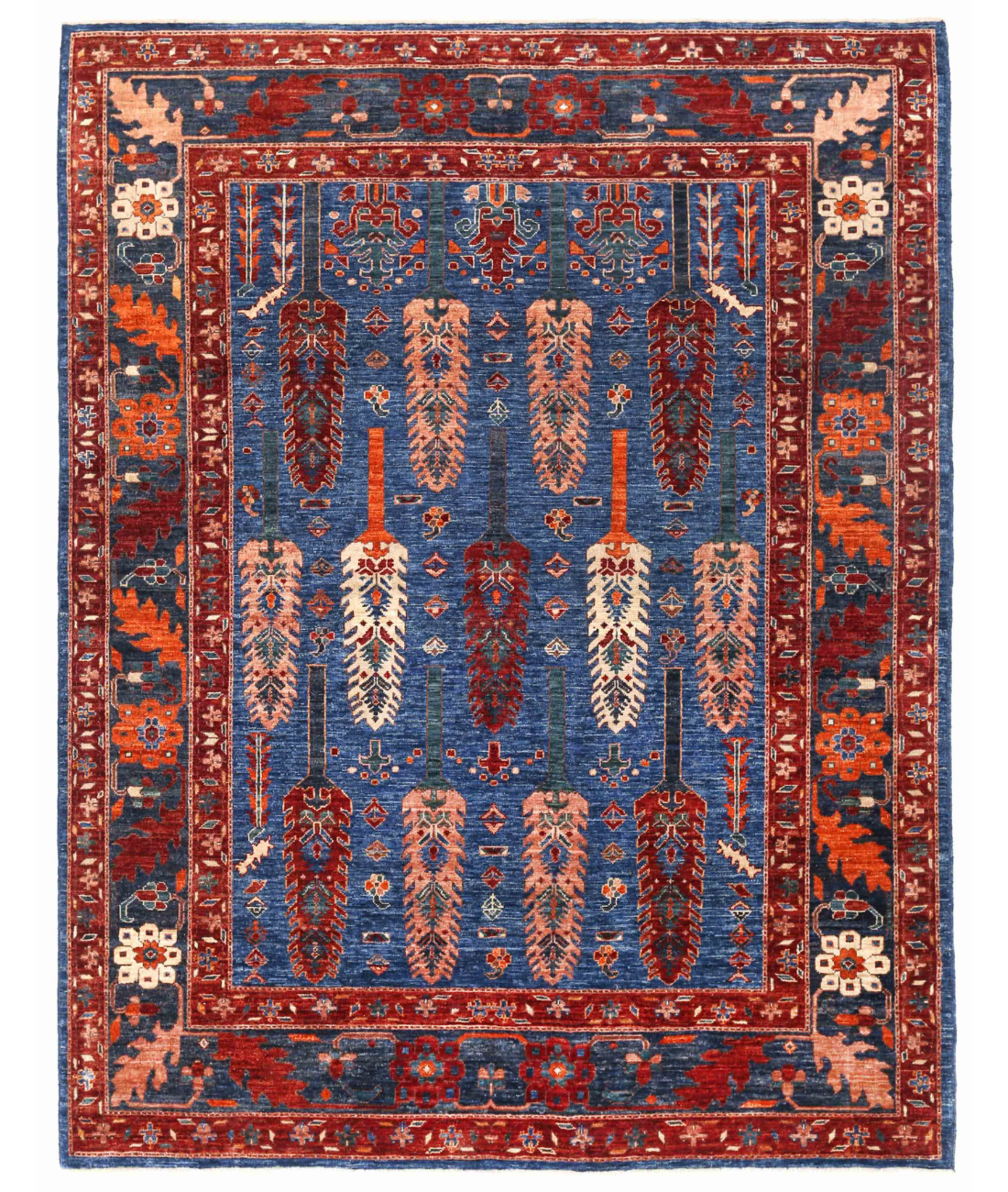 Hand Knotted Humna Wool Rug  - 6&#39; 4&quot; X 8&#39; 3&quot; 6&#39; 4&quot; X 8&#39; 3&quot; (193 X 251) / Blue / Burgundy