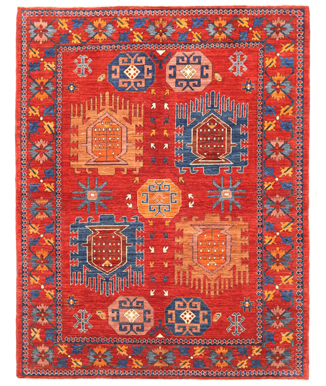 Hand Knotted Humna Wool Rug  - 6&#39; 9&quot; X 8&#39; 8&quot; 6&#39; 9&quot; X 8&#39; 8&quot; (206 X 264) / Rust / Taupe