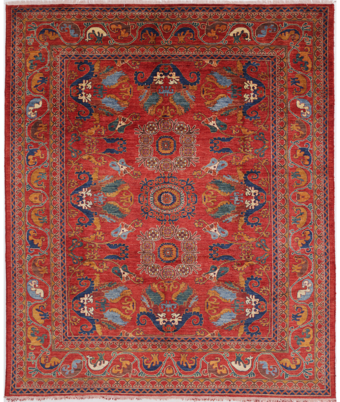 Hand Knotted Humna Wool Rug  - 8&#39; 3&quot; X 10&#39; 2&quot; 8&#39; 3&quot; X 10&#39; 2&quot; (251 X 310) / Red / Gold