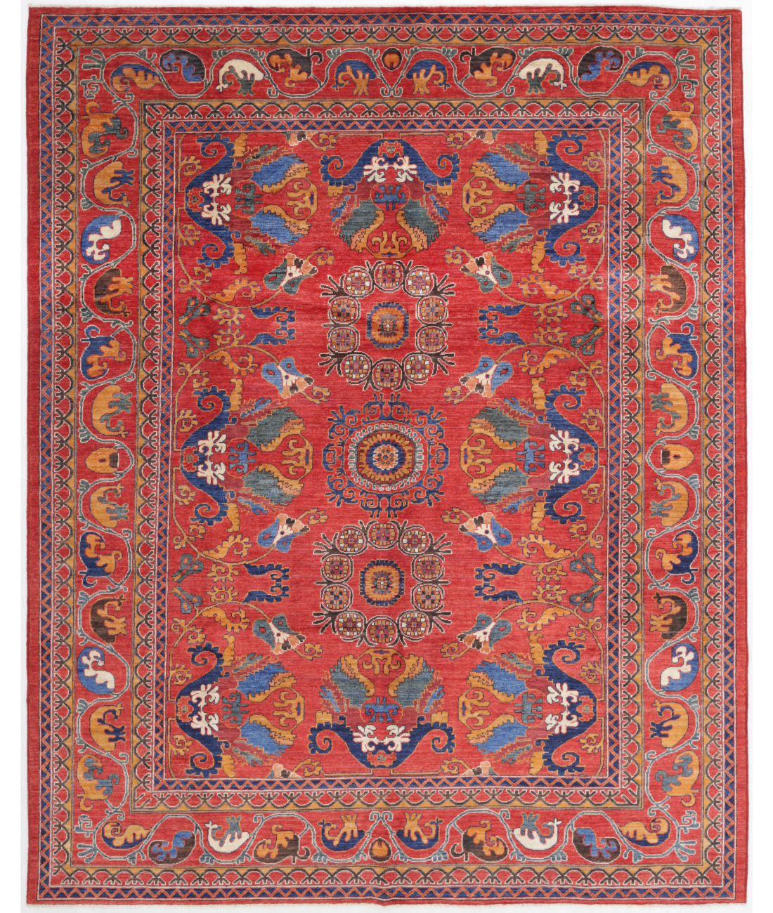 Hand Knotted Humna Wool Rug  - 8&#39; 0&quot; X 10&#39; 0&quot; 8&#39; 0&quot; X 10&#39; 0&quot; (244 X 305) / Red / Blue