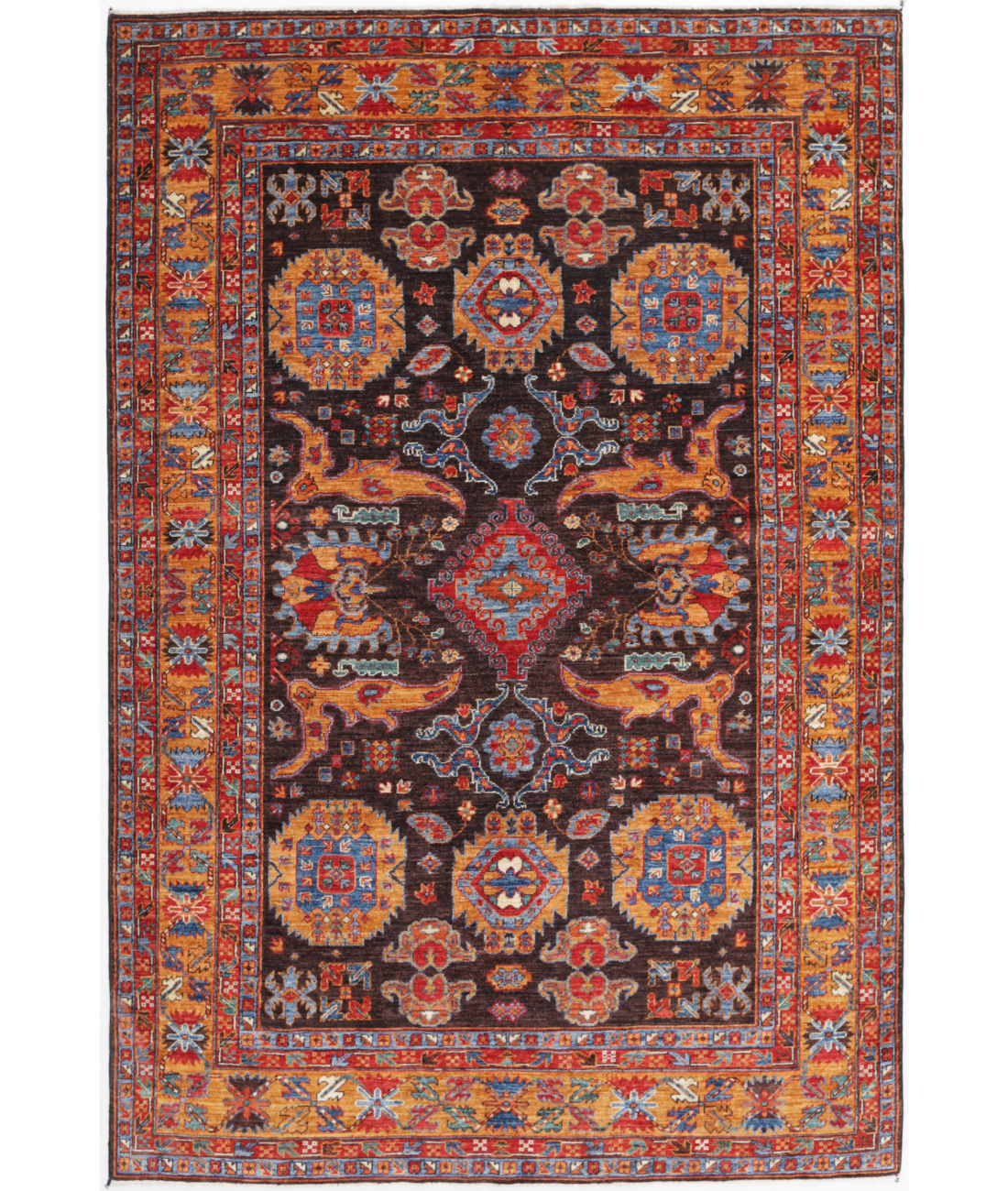 Hand Knotted Humna Wool Rug  - 5' 11" X 8' 11" 5' 11" X 8' 11" (180 X 272) / Charcoal / Gold