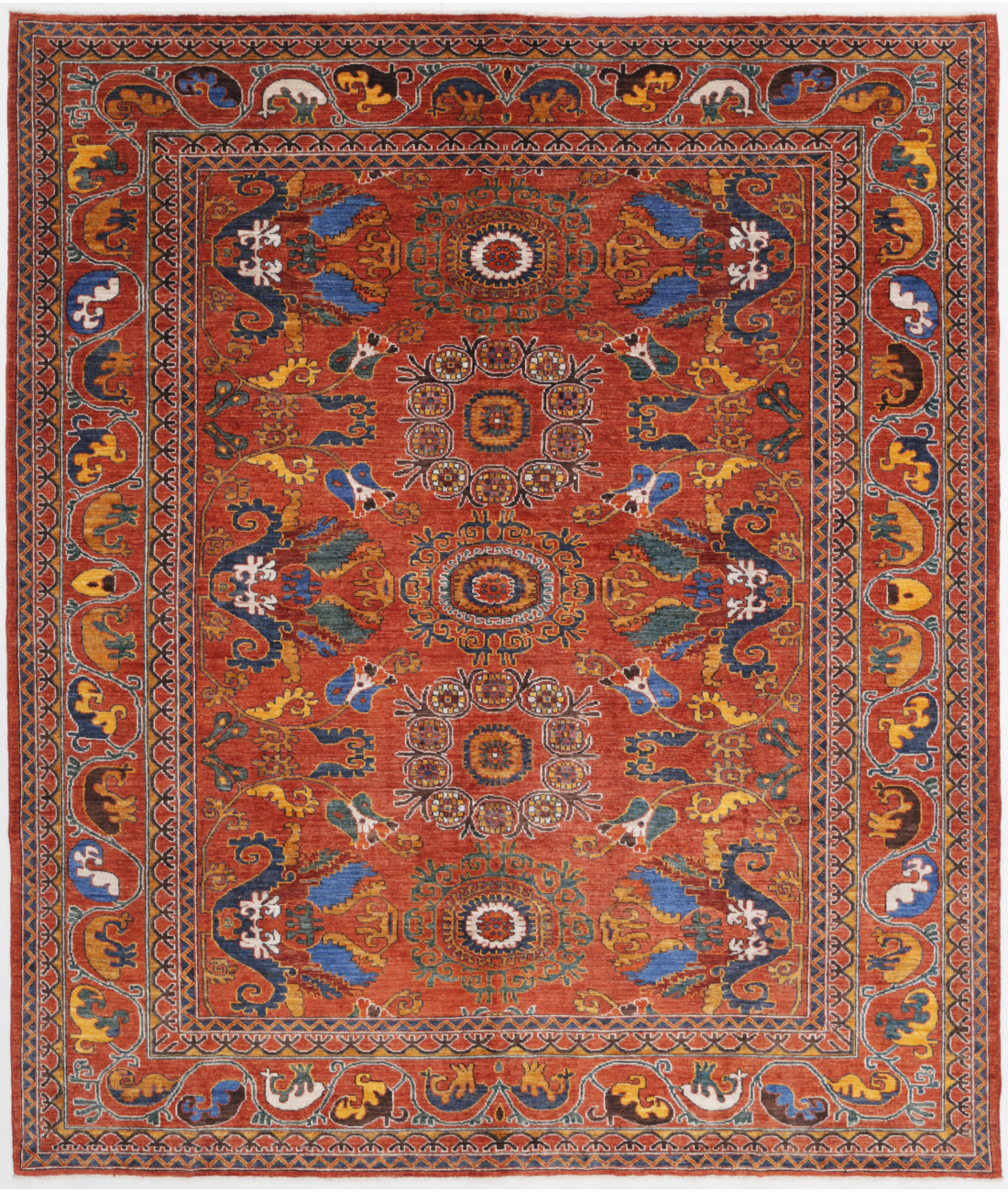 Hand Knotted Humna Wool Rug  - 8&#39; 4&quot; X 9&#39; 8&quot; 8&#39; 4&quot; X 9&#39; 8&quot; (254 X 295) / Rust / Blue