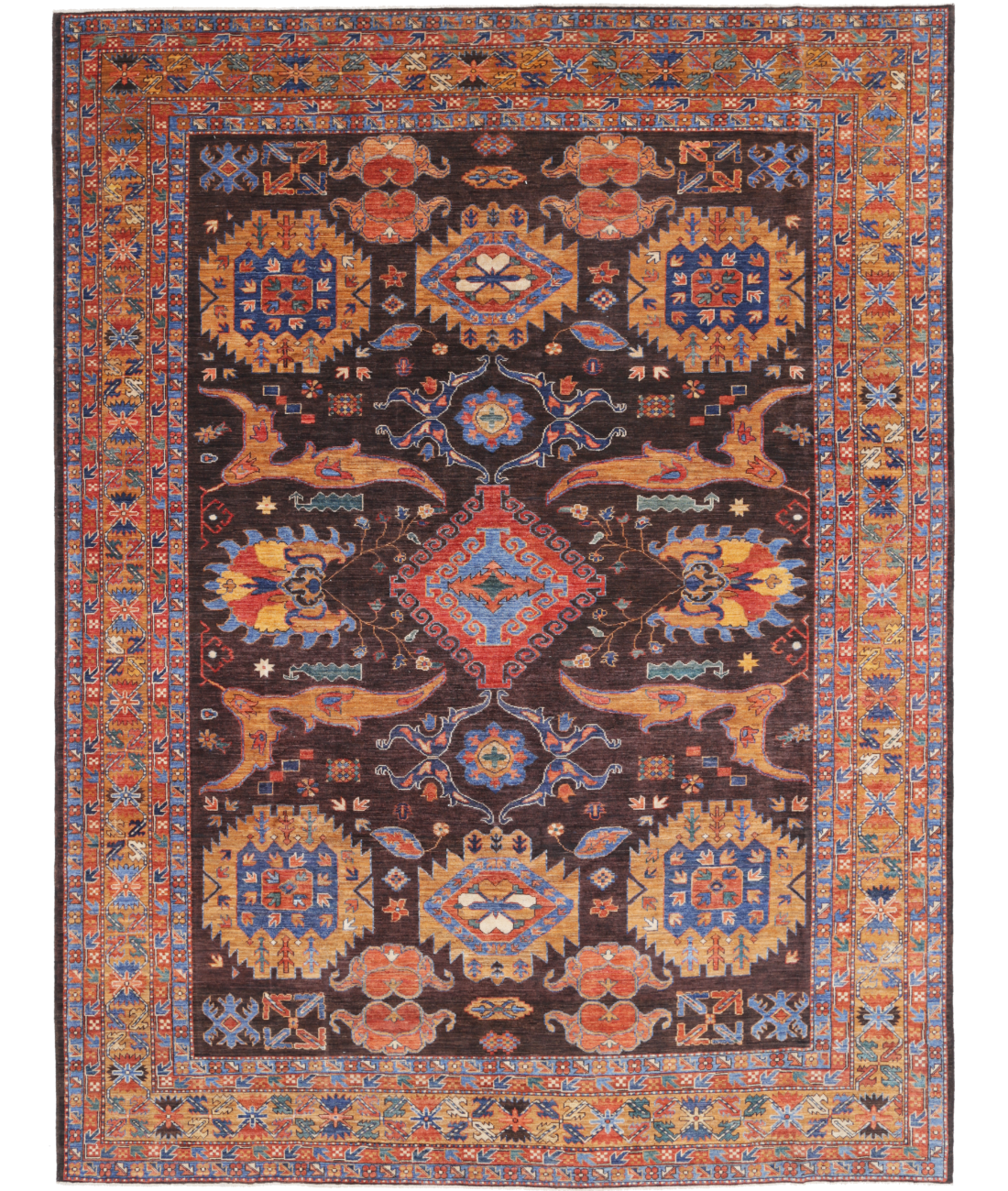 Hand Knotted Humna Wool Rug  - 9&#39; 1&quot; X 12&#39; 3&quot; 9&#39; 1&quot; X 12&#39; 3&quot; (277 X 373) / Brown / Gold