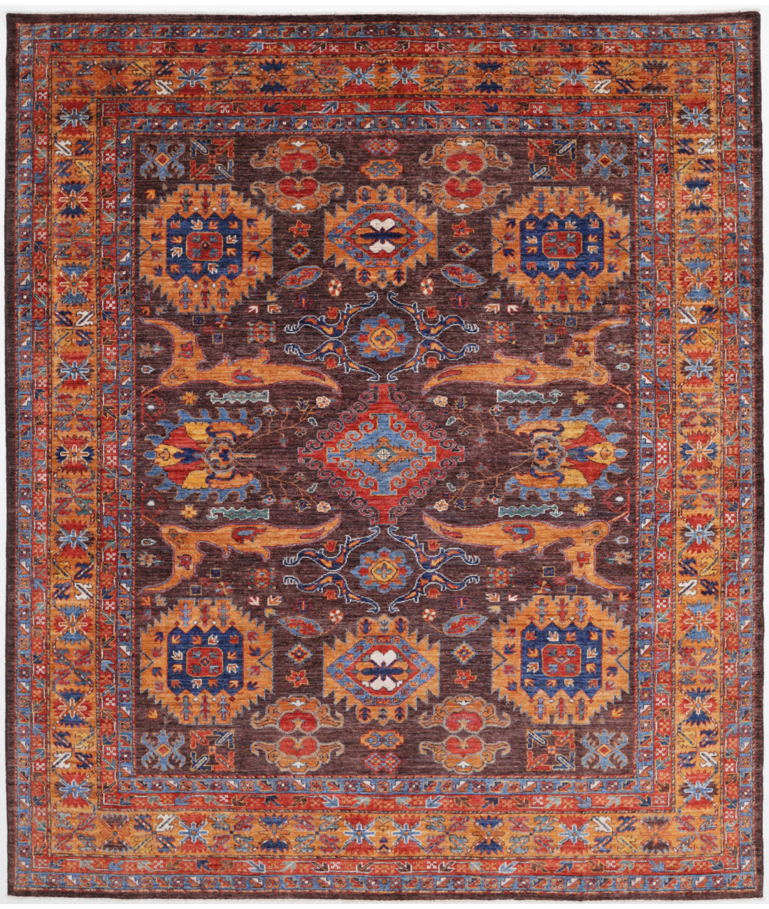 Hand Knotted Humna Wool Rug  - 8' 4" X 9' 9" 8' 4" X 9' 9" (254 X 297) / Brown / Gold