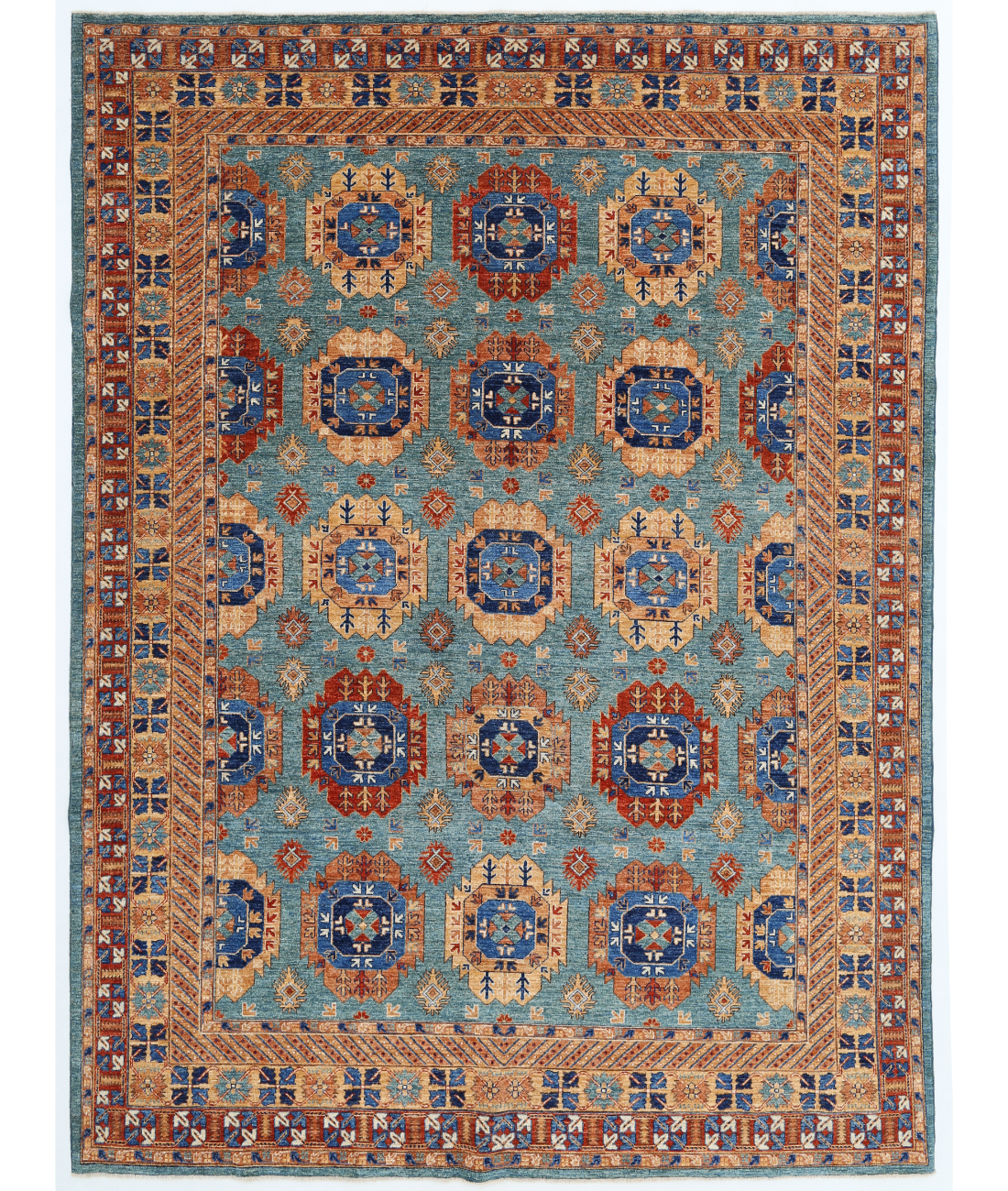 Hand Knotted Humna Wool Rug  - 8&#39; 11&quot; X 11&#39; 9&quot; 8&#39; 11&quot; X 11&#39; 9&quot; (272 X 358) / Green / Rust