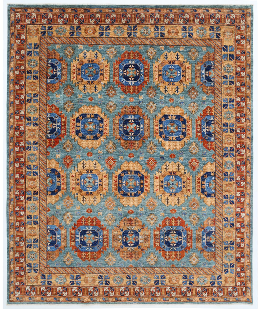 Hand Knotted Humna Wool Rug  - 7&#39; 11&quot; X 9&#39; 9&quot; 7&#39; 11&quot; X 9&#39; 9&quot; (241 X 297) / Teal / Gold