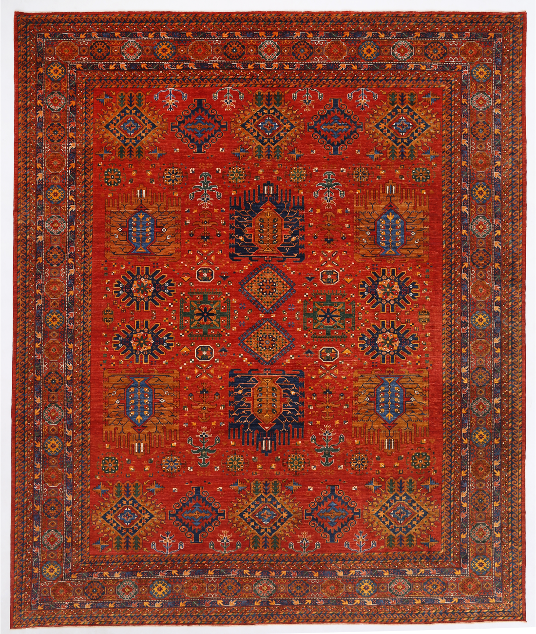 Hand Knotted Humna Wool Rug  - 13&#39; 8&quot; X 16&#39; 5&quot; 13&#39; 8&quot; X 16&#39; 5&quot; (417 X 500) / Rust / Blue