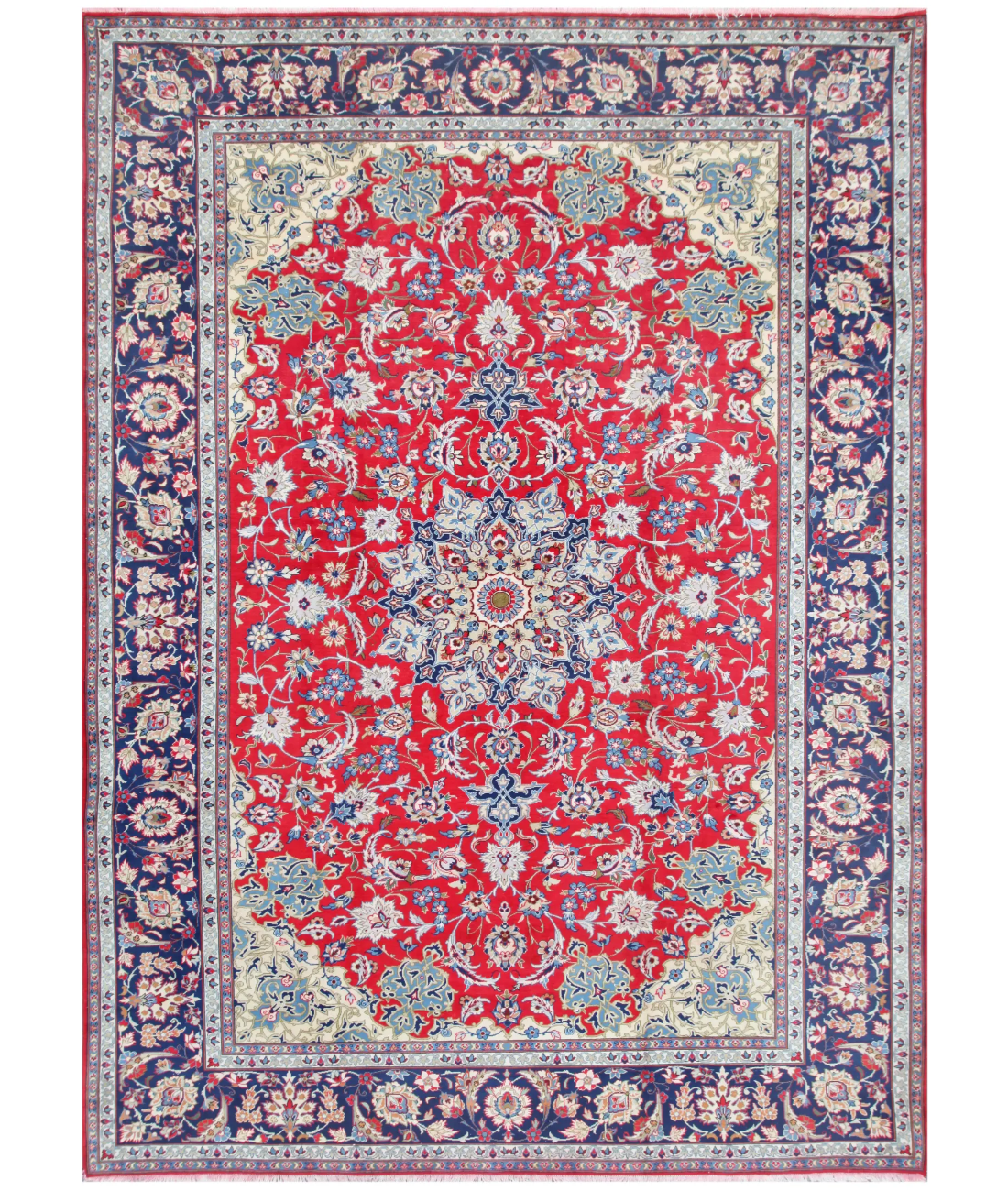 Hand Knotted Isfahan Wool Rug  - 10&#39; 1&quot; X 14&#39; 2&quot; 10&#39; 1&quot; X 14&#39; 2&quot; (307 X 432) / Red / Blue