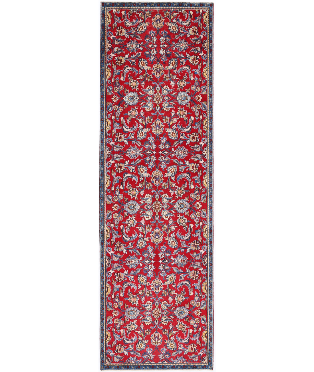 Hand Knotted Isfahan Wool Rug  - 3' 4" X 10' 10" 3' 4" X 10' 10" (102 X 330) / Red / Blue