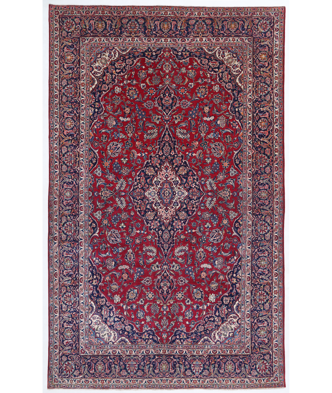 Hand Knotted Kashan Kork Wool Rug  - 7&#39; 5&quot; X 12&#39; 4&quot; 7&#39; 5&quot; X 12&#39; 4&quot; (226 X 376) / Red / Blue