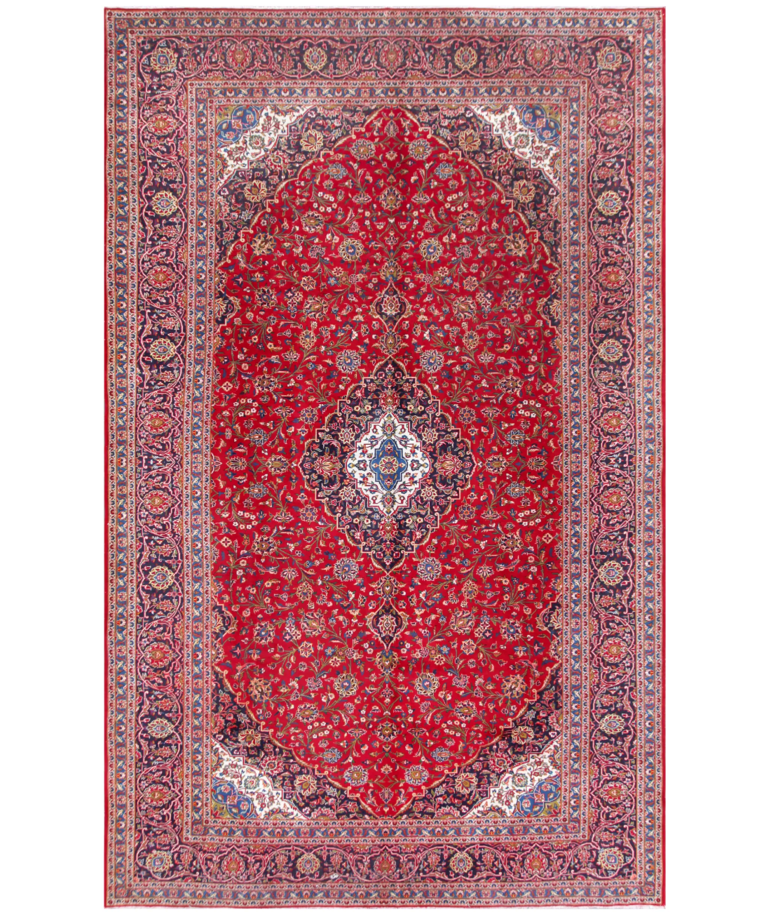 Hand Knotted Kashan Wool Rug  - 9&#39; 11&quot; X 15&#39; 10&quot; 9&#39; 11&quot; X 15&#39; 10&quot; (302 X 483) / Red / Blue