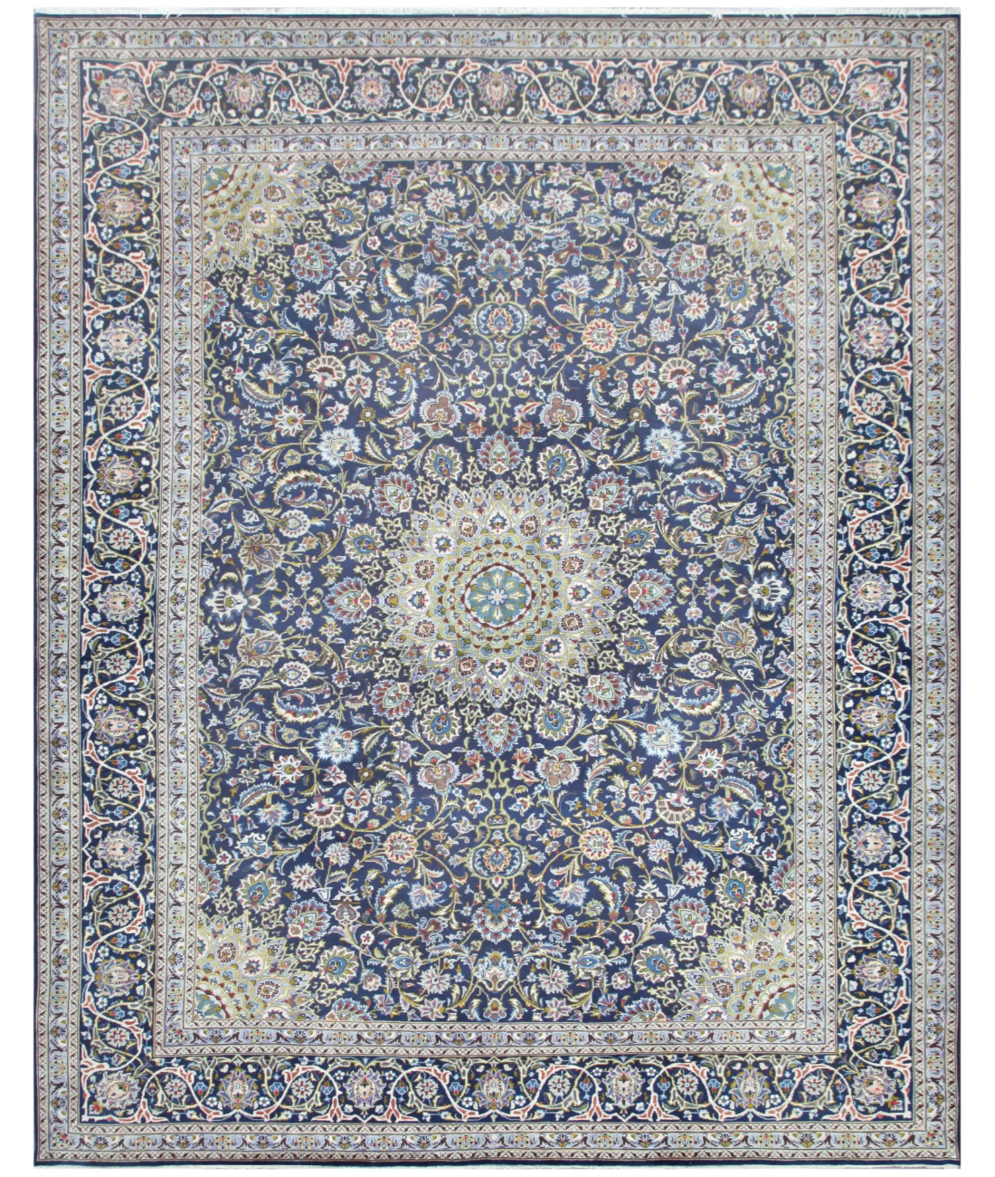 Hand Knotted Kashan Wool Rug  - 9&#39; 9&quot; X 12&#39; 5&quot; 9&#39; 9&quot; X 12&#39; 5&quot; (297 X 378) / Blue / Ivory