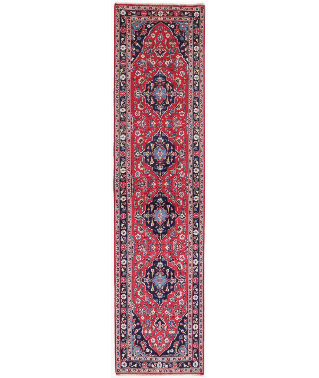 Hand Knotted Kashan Wool Rug  - 2' 7" X 10' 6" 2' 7" X 10' 6" (79 X 320) / Red / Black