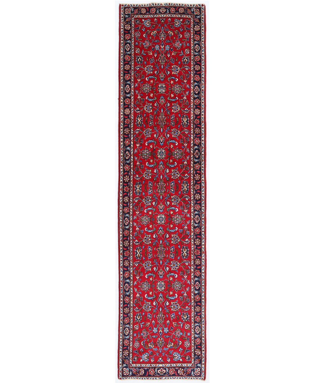 Hand Knotted Kashan Wool Rug  - 2' 3" X 9' 8" 2' 3" X 9' 8" (69 X 295) / Red / Black